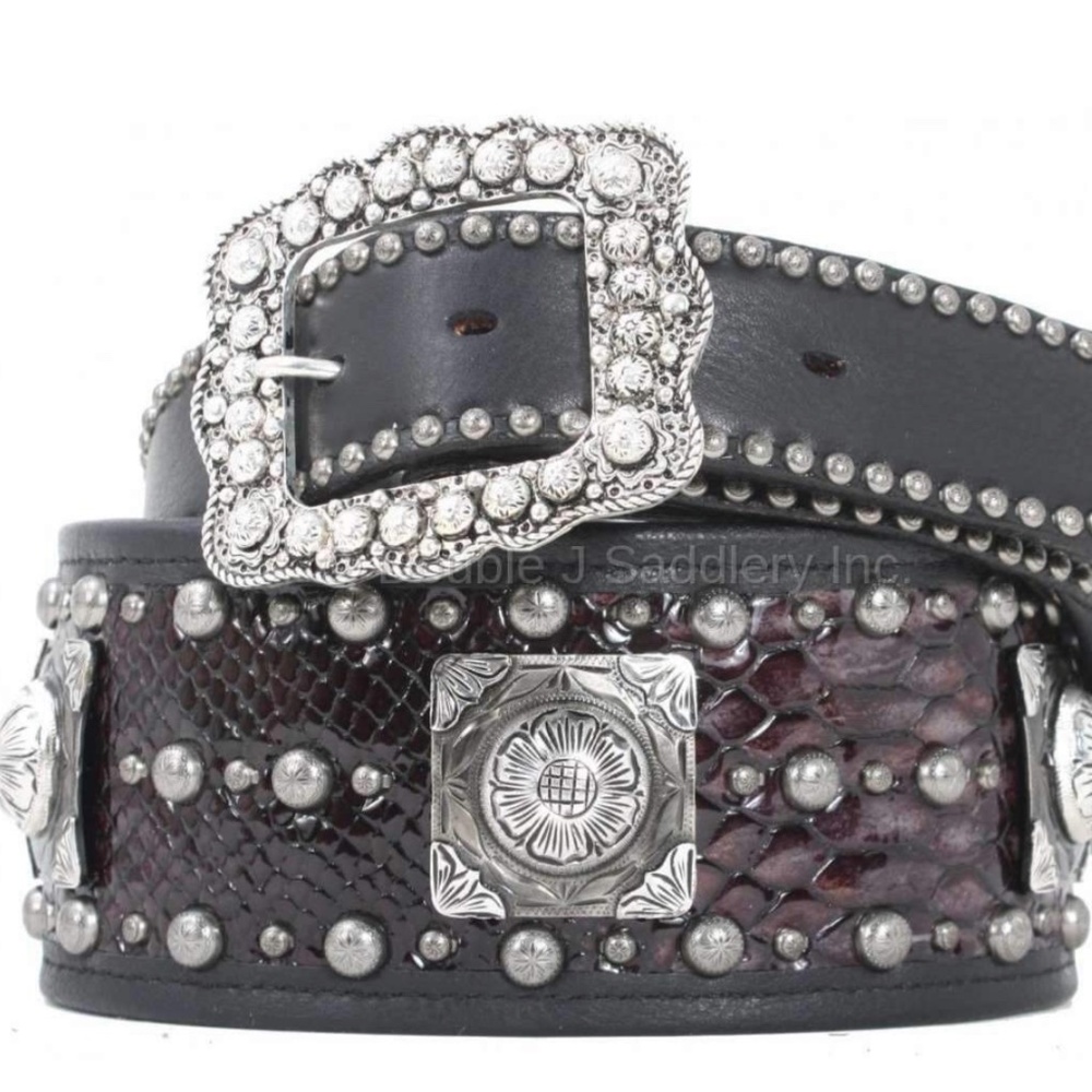 New! Double J Saddlery Black Snake Print Studded Wide Western Belt Ranch Style L